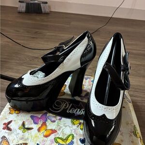 Pleaser Black and White Platform Heels